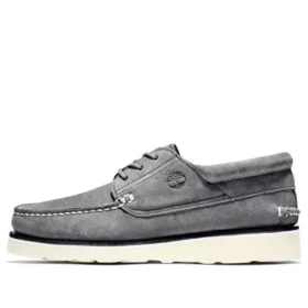 3-gaats oxfordschoenen met smalle pasvorm en sleehak “Medium Grey Suede”