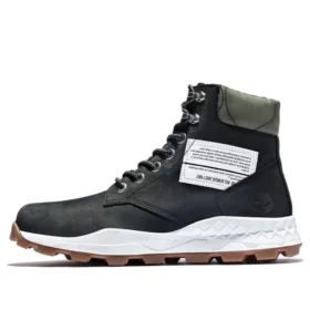 6 inch Brooklyn laarzen met rits aan de zijkant “Zwart nubuck met groene gewatteerde kraag”
