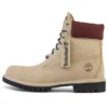 6-Inch Premium waterdichte laarzen “Beige nubuck met bordeauxrode kraag”