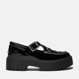 Dames schoenen met gesp en plateauzool van lakleer