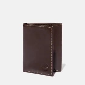 Drievoudige Trifold portemonnee van glad leer voor heren in Bruin