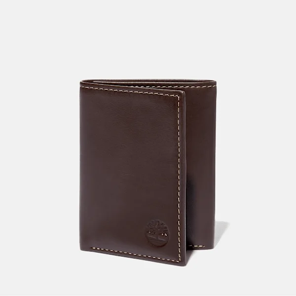 Drievoudige Trifold portemonnee van glad leer voor heren in Bruin Drievoudige Trifold portemonnee van glad leer voor heren in Bruin