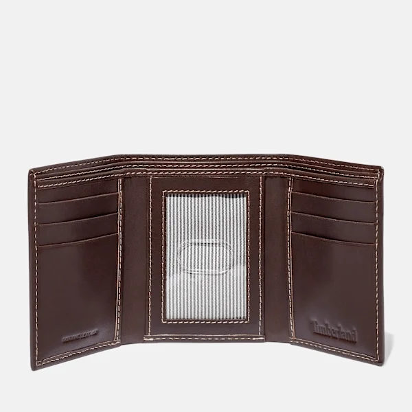 Drievoudige Trifold portemonnee van glad leer voor heren in Bruin Drievoudige Trifold portemonnee van glad leer voor heren in Bruin