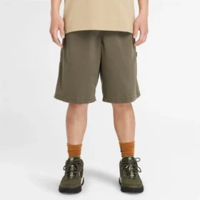 Gewassen zware twill-korte broek “Olive Green”