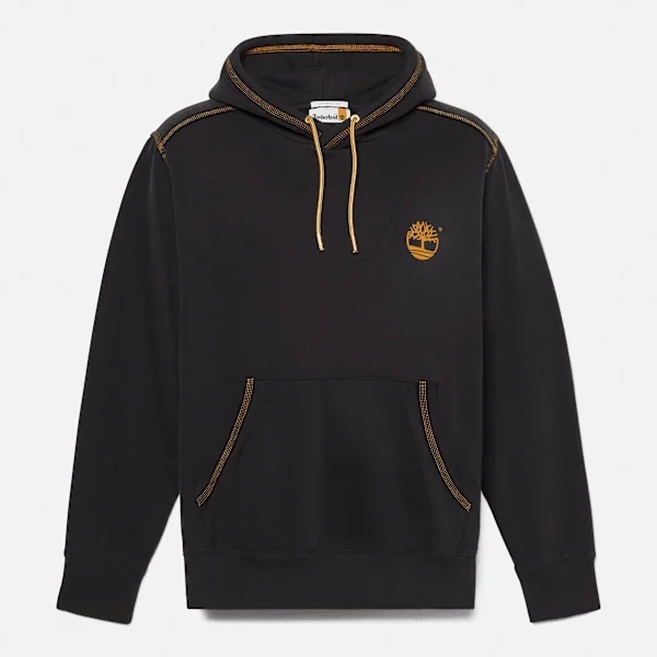 Herenhoodie met contrasterende stiksels en logo – Zwart Herenhoodie met contrasterende stiksels en logo – Zwart