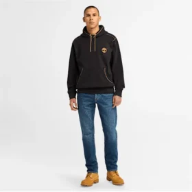 Herenhoodie met contrasterende stiksels en logo – Zwart