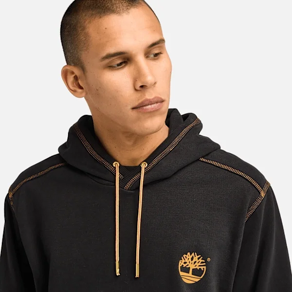 Herenhoodie met contrasterende stiksels en logo – Zwart Herenhoodie met contrasterende stiksels en logo – Zwart