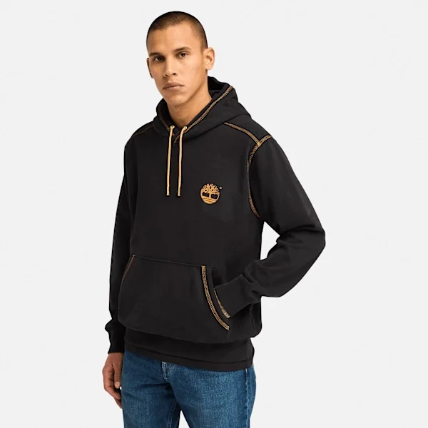 Herenhoodie met contrasterende stiksels en logo – Zwart Herenhoodie met contrasterende stiksels en logo – Zwart