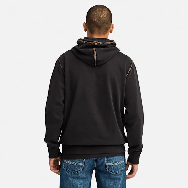 Herenhoodie met contrasterende stiksels en logo – Zwart Herenhoodie met contrasterende stiksels en logo – Zwart
