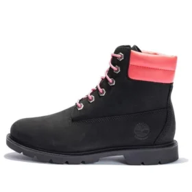 Linden Woods 6-Inch waterdichte laarzen “Zwart nubuck met roze”