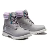Premium 6-Inch Waterproof Boot “Grijs nubuck met paarse logo-kraag”