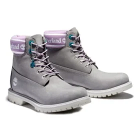 Premium 6-Inch Waterproof Boot “Grijs nubuck met paarse logo-kraag”