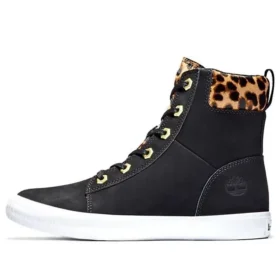 SKyla Bay 6-Inch Boot “Zwart nubuck met cheetahkraag”