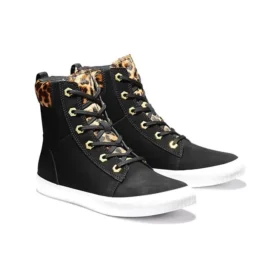 SKyla Bay 6-Inch Boot “Zwart nubuck met cheetahkraag”