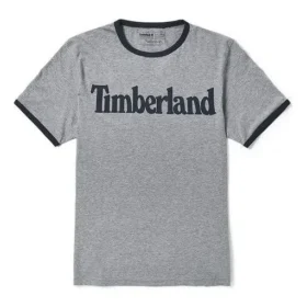 Timberland Colorblock kraag met logo print, korte mouwen, grijs