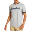 Timberland Colorblock kraag met logo print, korte mouwen, grijs