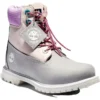 Valentijnsdag 6-Inch Premium waterdichte laarzen met brede pasvorm “Grijs en beige nubuck met paarse kraag”
