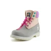 Valentijnsdag 6-Inch Premium waterdichte laarzen met brede pasvorm “Grijs en beige nubuck met paarse kraag”